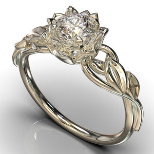 Lotus Ring, Lotus Ring Gold, Lotus Flower Ring, 14k Lotus Ring, Lotus Diamond Ring, Leaf diamond ring
