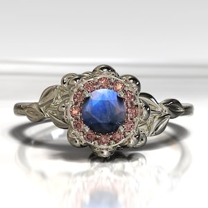 Mondstein Verlobungsring, Mondstein Schmuck, Mondstein Ring, Mondstein Blatt Ring, Mondstein Blüten Ring, Natürlicher Blätter Ring mit Mondstein