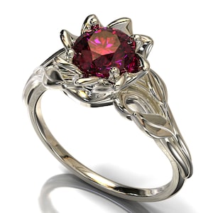 Ruby Engagement Ring Nature Ring Floral Red Ruby Leaf Ring Ruby Lotus Flower Ring Ruby Solitaire Ring