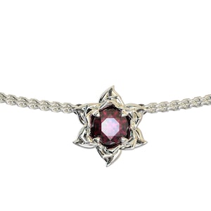 Ruby Necklace / Minimalist Lotus Necklace / Floral Pendant / White Gold Ruby Pendant / Unique Necklace / 40th Birthday Gift For Women