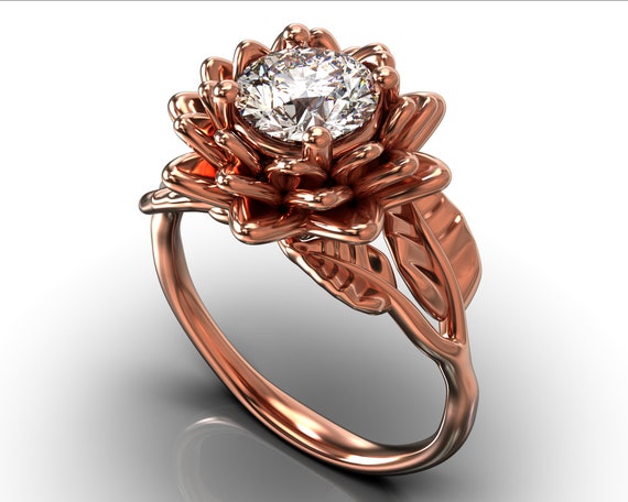 Rose gold lotus flower engagement deals ring