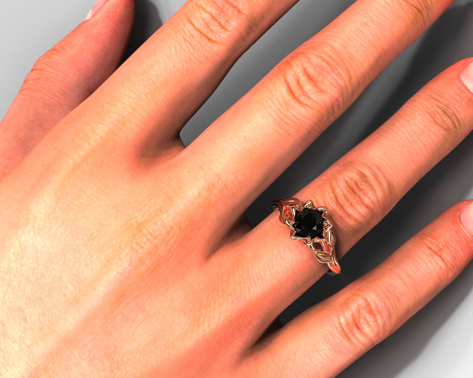 Black Diamond Rose Gold Ring Black Solitaire Rose Gold Ring Etsy