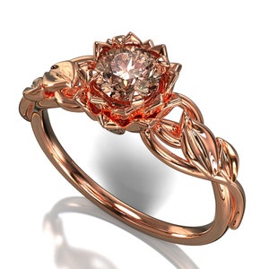 Rose Gold Morganite Engagement Ring, Lotus Engagement, Unique Lotus Ring, Lotus Gold Ring, Nature Inspired Ring, Lotus ring, Lotus flower