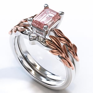 Lab Grown Diamond Ring / Pink Diamond Ring / Lab Grown Diamond / Wedding Ring Set / Lab Diamond Ring / 14K gold ring / Emerald Cut Ring