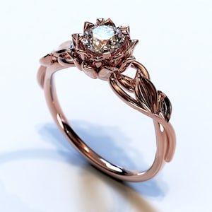 Rose Gold Leaf Engagement Ring, Diamond Ring, Rose Gold Nature Ring, Rose Gold Diamond Ring, Rose Gold Ring, Rose Leaves Ring