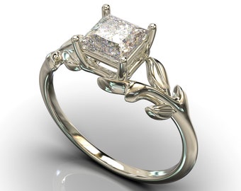 Leaf Diamond Engagement Ring / White Gold Ring / Diamond Engagement Ring For Women / Flower Engagement Ring / Nature Inspired Female Ring
