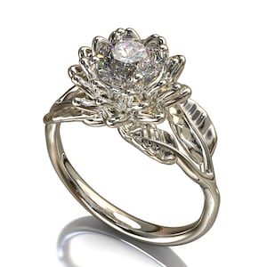 Flower Engagement Ring, Flower Ring, Lotus Flower Ring, Lotus Ring Gold, Diamond Lotus Flower Ring