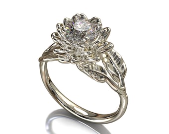 Flower Engagement Ring, Flower Ring, Lotus Flower Ring, Lotus Ring Gold, Diamond Lotus Flower Ring
