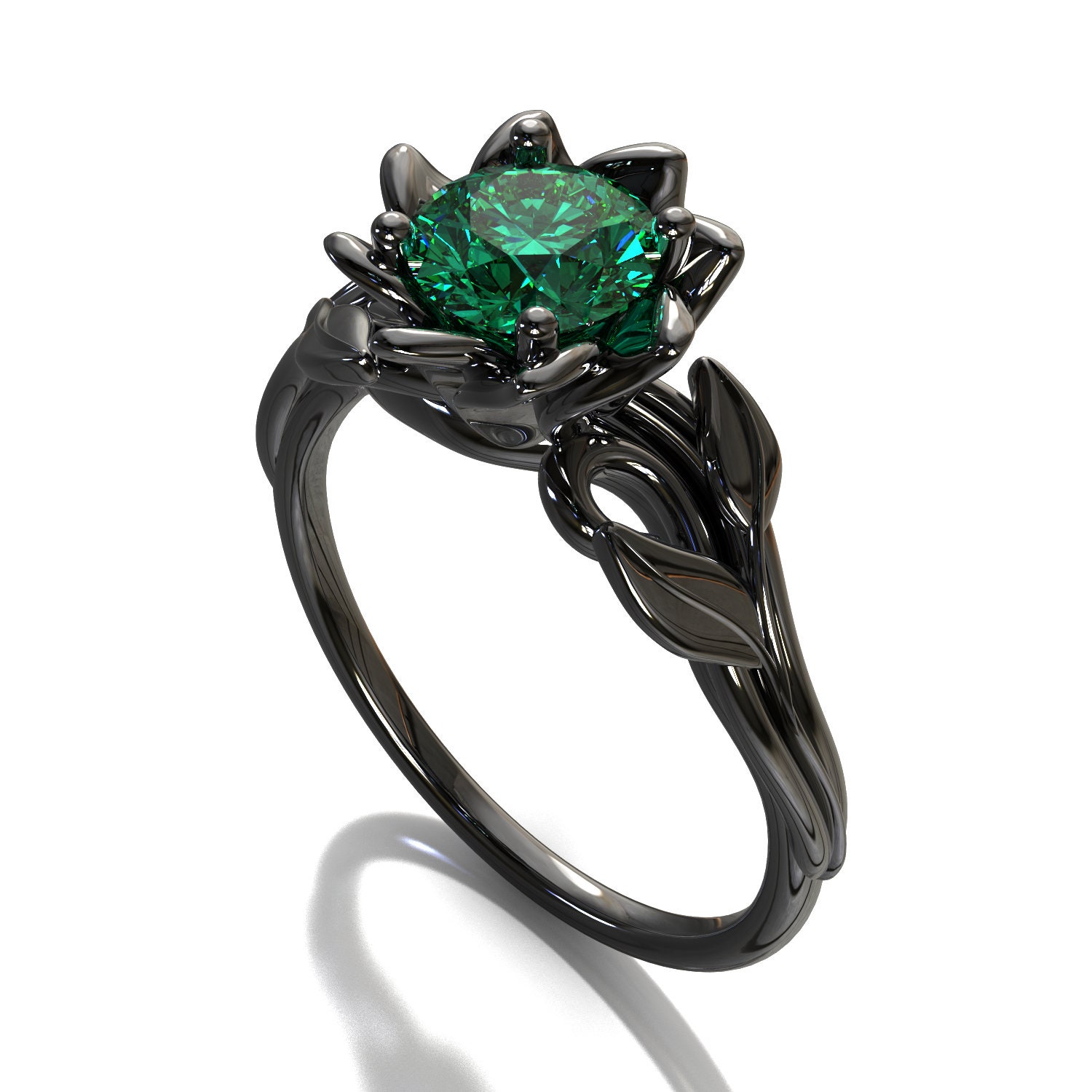 Emerald Engagement Ring Black Gold Ring Emerald Leaf Ring - Etsy Hong Kong