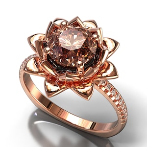 Morganite Ring, Rose Gold And Morganite Ring, Flower Engagement Ring, Lotus Engagement Ring, Leaves Engagement Ring, Floral Engagement Ring