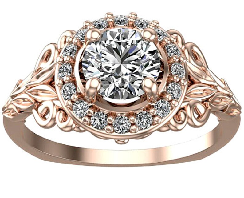 Flower Engagement Ring Unique Engagement Ring Rose Gold Etsy