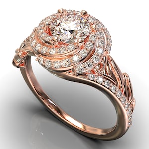 Diamond Engagement Ring Unique Engagement Ring Flower Engagement Ring, Twisted Ring Vintage Ring Leaves Engagement Ring Floral Ring Lotus