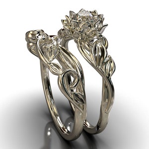 Nature Wedding Ring Set, Branch Wedding Ring Set, Wedding Ring Set Women, Unique Wedding Ring Set, Leaf Bridal Ring Set