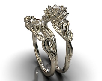 Nature Wedding Ring Set, Branch Wedding Ring Set, Wedding Ring Set Women, Unique Wedding Ring Set, Leaf Bridal Ring Set
