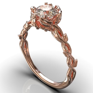 Flower Moissanite Engagement Ring / Rose Gold Flower Ring / Celtic Engagement Ring / Leaf Diamond Engagement Ring / Rose Gold Leaf Band