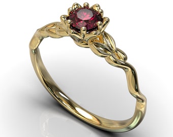 Flower Engagement Ring, Unique Engagement Ring, Ruby Engagement Ring, Ruby Ring, Rose Gold Ruby Ring, Nature Inspired Ring, Dainty Ring