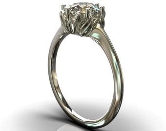 Flower Diamond Engagement Ring / Unique Engagement Ring / Leaves Engagement Ring / White Gold Womans Engagement Band / Floral Inspired Ring