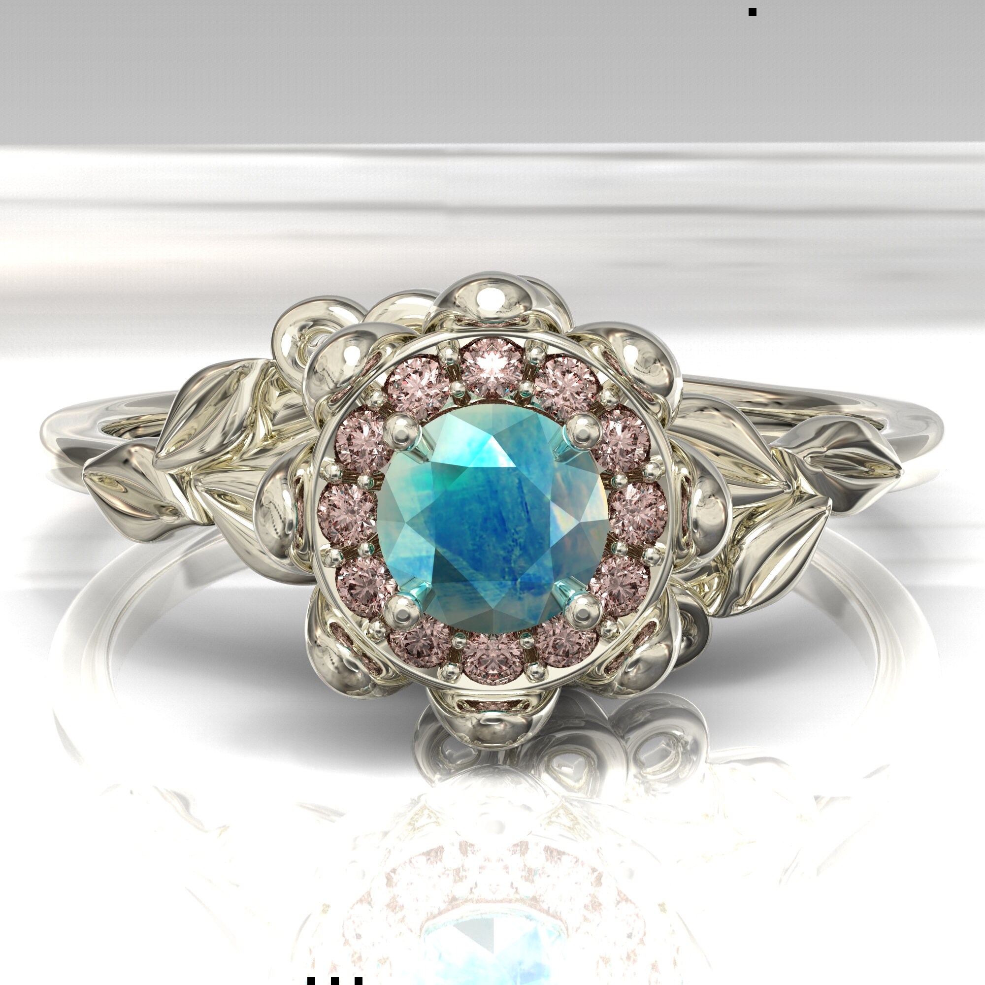 Moonstone Engagement Ring Moonstone Ring Lotus Engagement | Etsy