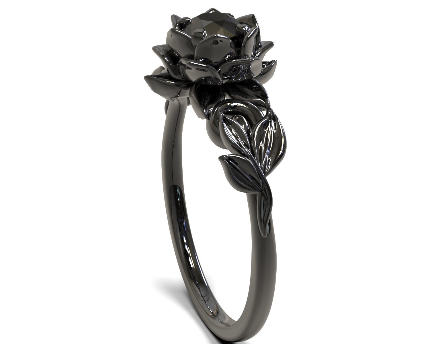 S Jewelry For Women Rings, Black Stone Flower Ring, Rose Gold Flower Ring,  Engagement Rings For Women, Womens Rings, Wedding Ring, Size 7 8 9 10  (RW69)
