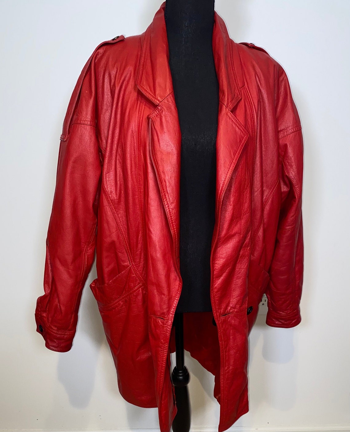 Red Vintage Leather Jacket | Etsy