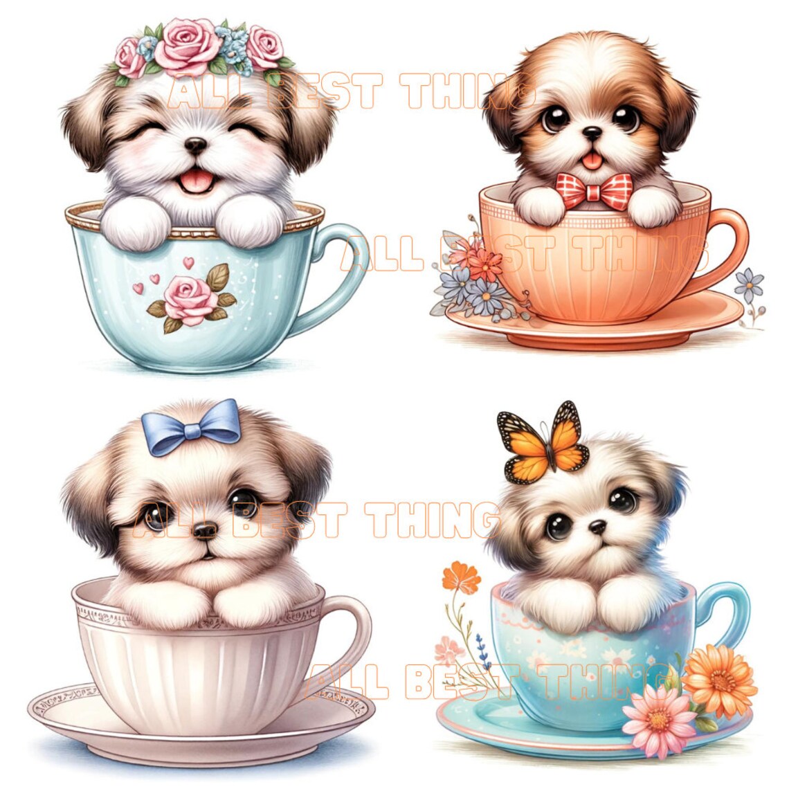 Cute Shih Tzu in Cup Clipart, Back to School, Kids Illustration ...
