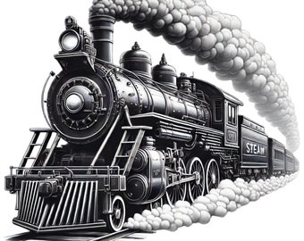 24 Vintage Train Clipart PNG, High Quality, Historical Vintage Train Clipart Bundle, Nostalgic Train Art, Printable, Commercial Use