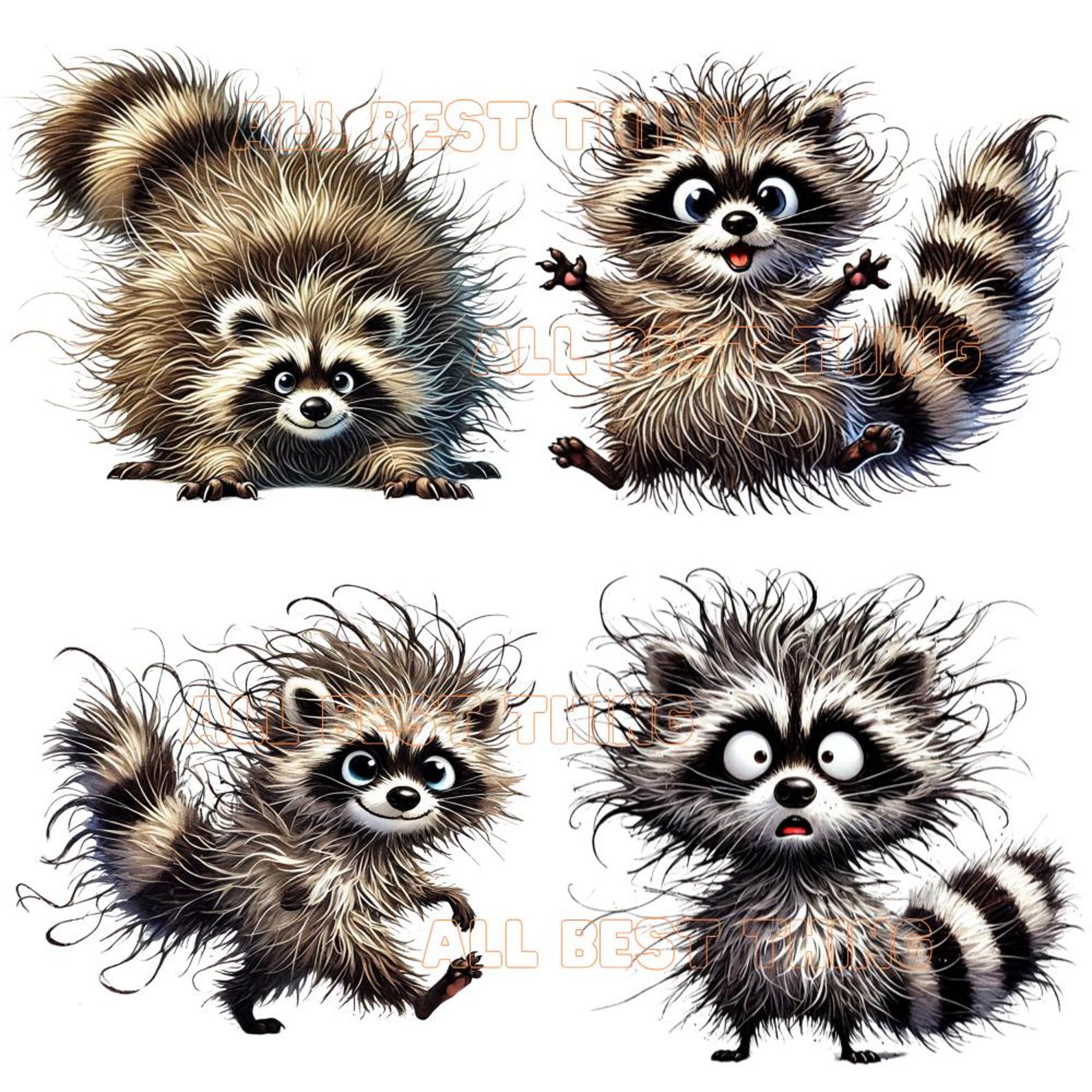 28 Frazzled Funny Quirky Raccoon Clipart PNG, Cute Raccoon, Printable ...