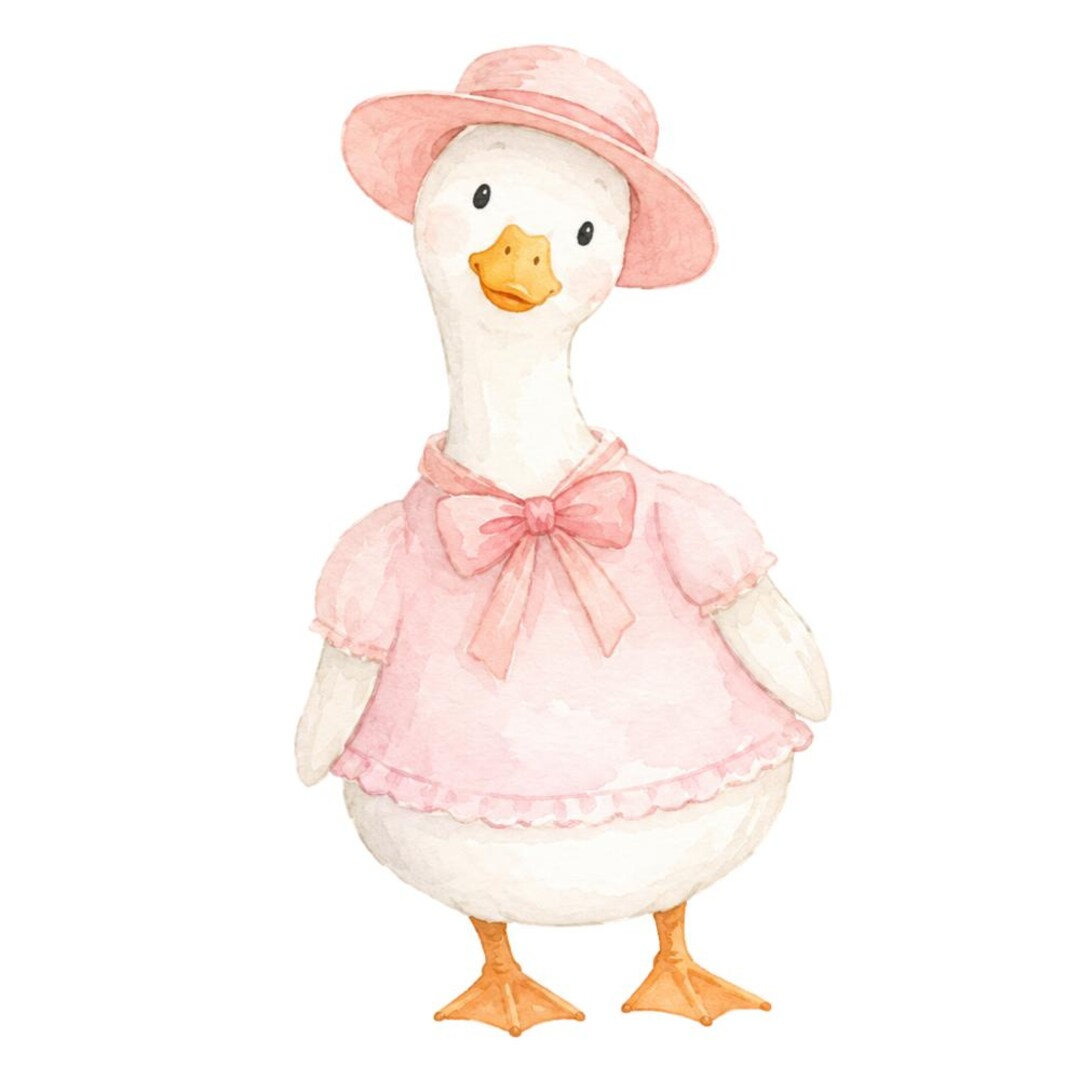 36 Watercolor Girly Goose Clipart, Pink Silly Goose PNG, Coquette ...