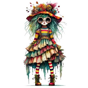 32 Quirky Haute Couture Girl Clipart PNG, Watercolor, Commercial Use, Cute Whimsical Girl, Instant Download, DIY Journal, Girl Clipart