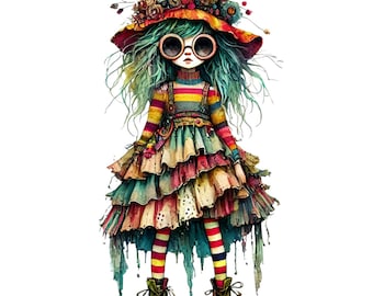 32 Quirky Haute Couture Girl Clipart PNG, Watercolor, Commercial Use, Cute Whimsical Girl, Instant Download, DIY Journal, Girl Clipart