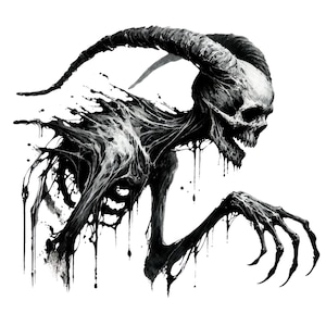 28 Gothic Baphomet Skull Clipart PNG Bundle, Dark Fantasy Baphomet Satanic Clipart PNG, Demonic Goat Fantasy Image, Transparent Background