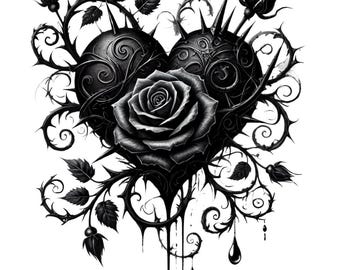 28 imágenes prediseñadas de corazón gótico PNG, corazón floral, corazón de calavera rosa, diario basura, álbum de recortes, paquete de imágenes prediseñadas, gráficos digitales, oscuro, uso comercial