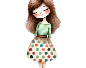 Whimsical Woman Clipart: Watercolor Girl Graphics (PNG Digital Download)