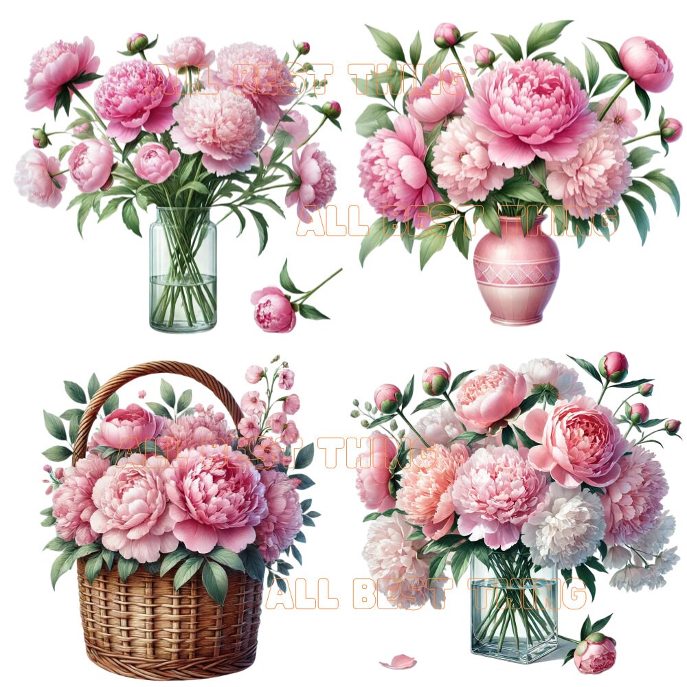 28 Peonies Bouquet PNG Clipart, Peonies Print, Printable Watercolor ...