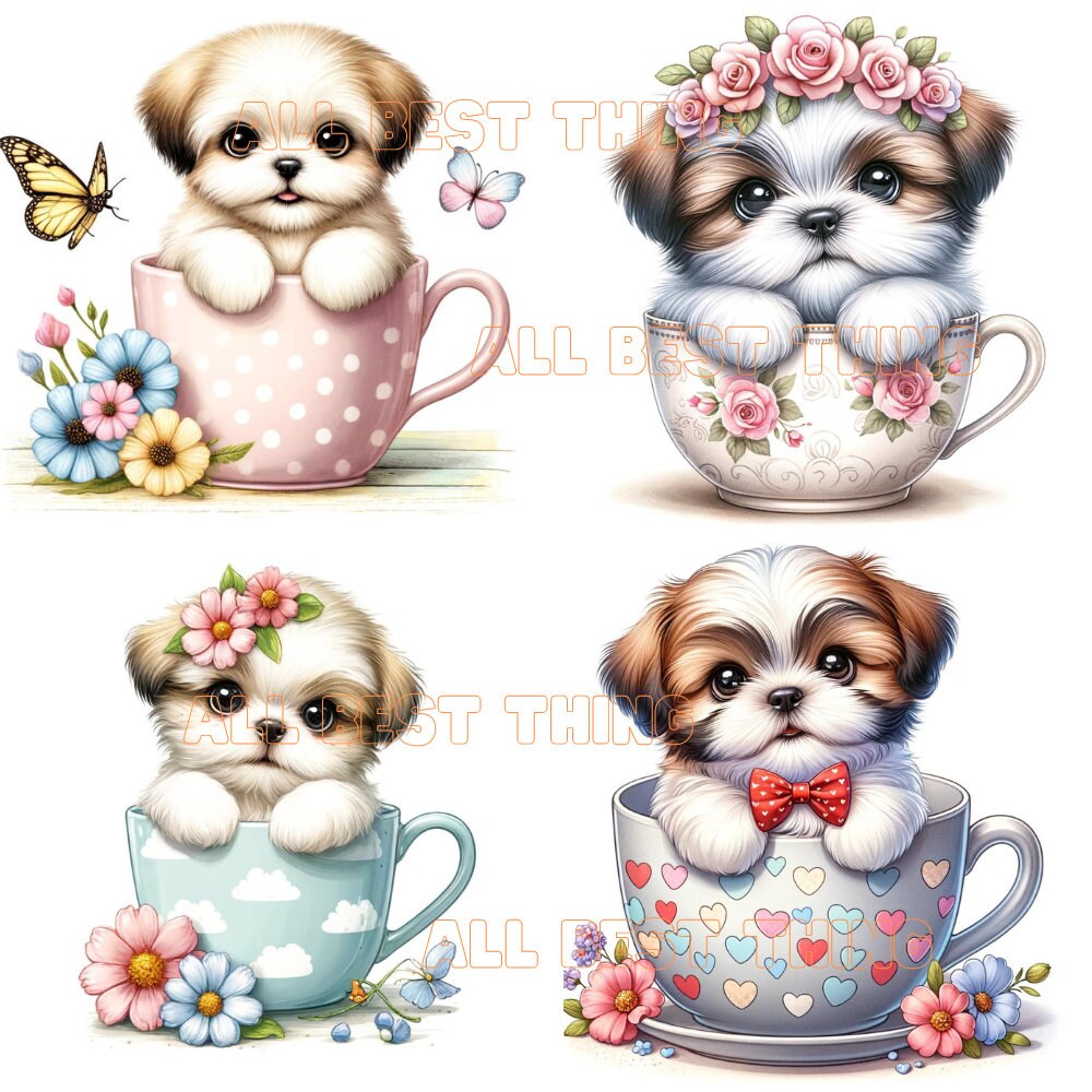 Cute Shih Tzu in Cup Clipart, Back to School, Kids Illustration ...