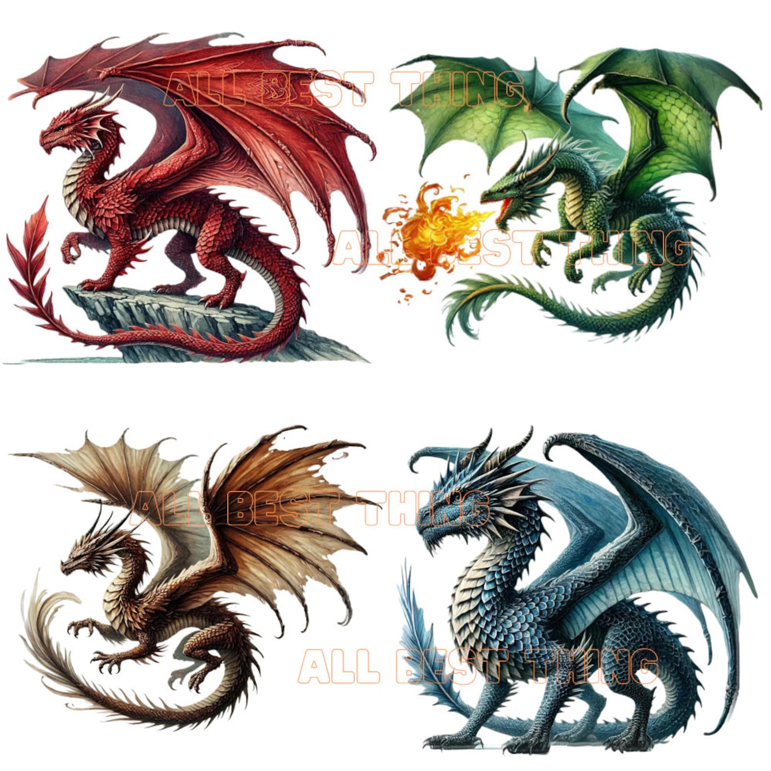 28 Dragon PNG Clipart, Fighting Dragon, Printable Watercolor Clipart ...