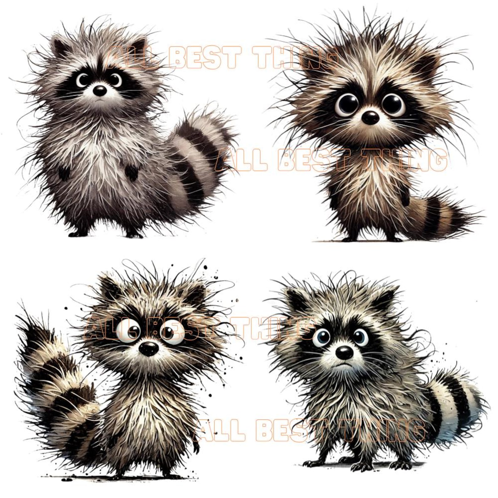 28 Frazzled Funny Quirky Raccoon Clipart PNG, Cute Raccoon, Printable ...