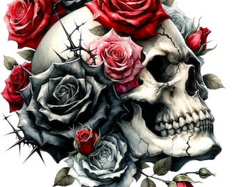 24 Rose Skull PNG Clipart ,Floral Skull, Rose with skull, Junk Journal,Scrapbook,Clipart Bundle,Magical Digital Graphics, Commercial Use