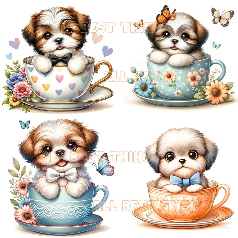 Cute Shih Tzu in Cup Clipart, Back to School, Kids Illustration ...
