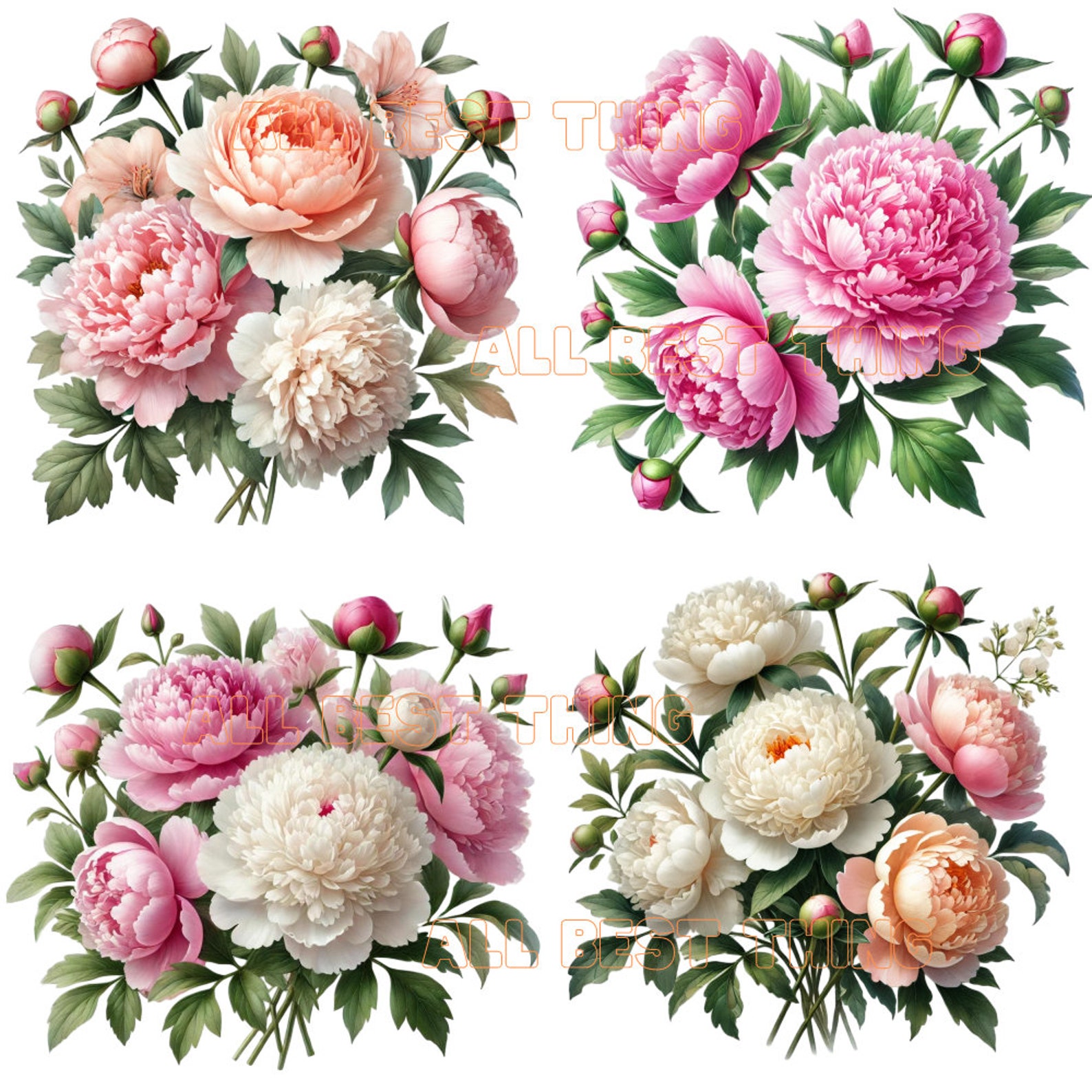 28 Peonies Bouquet PNG Clipart, Peonies Print, Printable Watercolor ...