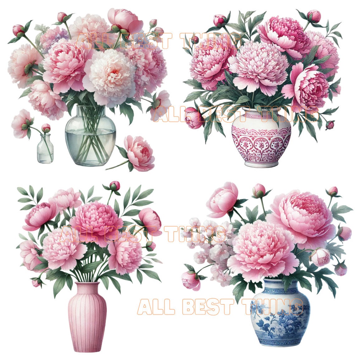 28 Peonies Bouquet PNG Clipart, Peonies Print, Printable Watercolor ...