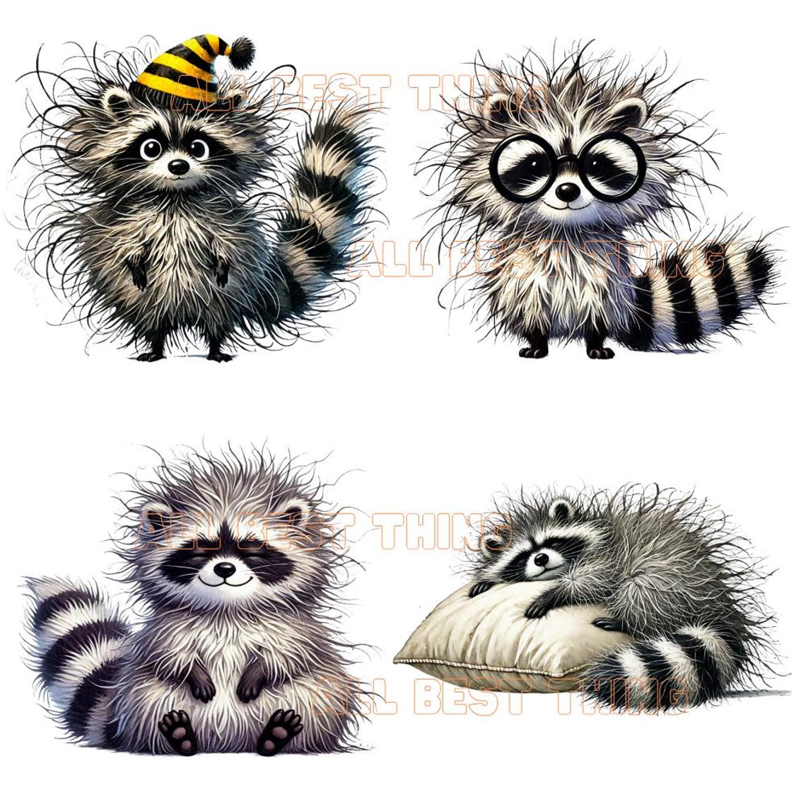28 Frazzled Funny Quirky Raccoon Clipart PNG, Cute Raccoon, Printable ...