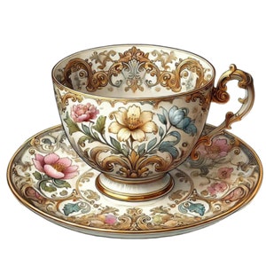 28 Klassiker Teetasse PNG Clipart, coole Teetasse, druckbare Aquarell Clipart, hochwertige PNGs, digitaler Download, Papiermodell, Junk Journals