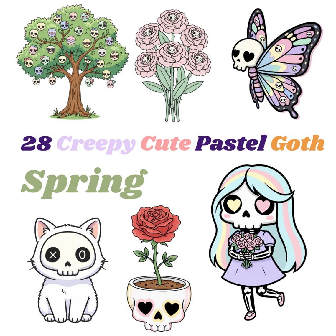 28 Creepy Cute Pastel Goth Spring Clipart Bundle, Printable Digital ...