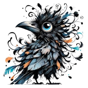 28 Frazzled Crow Clipart PNG, Frazzled Raven Watercolor PNG, Junk Journaling, Scrapbook, Card Making, Digital Download, Fantasy, Whimsical