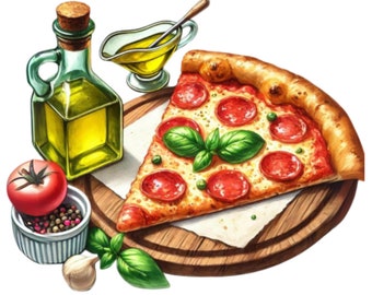 28 Pizza Clipart PNG, Pizza Slice, Fast Food Clipart, Printable Watercolor clipart, High Quality PNG, Digital download, Paper craft
