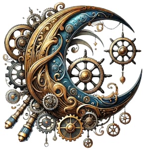 28 Akvarell Steampunk PNG Clipart Steampunk Himmelsk Clipart Steampunk Ephemera Hjärta Stjärna Steampunk Måne Sol Galax PNG Skräpjournal