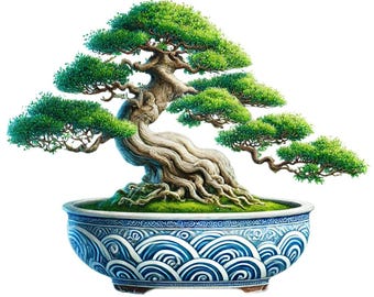 Watercolor Bonsai Tree Clipart Set: 28 PNG Images (Digital Download)