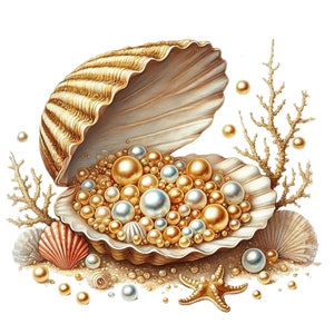 28 Sea Shells Pearls Clipart PNG, Seashell Clipart, Printable Watercolor clipart, High Quality, Digital download, Paper craft, junk journal