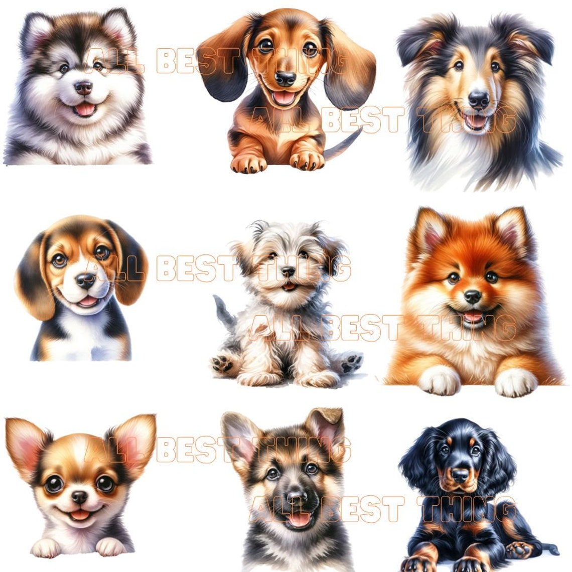 136 Dog Puppy Clipart PNG Bundle, Pet, Peeking Puppy Dogs Watercolor ...